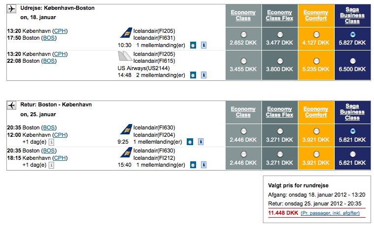 Priseksempler Icelandair