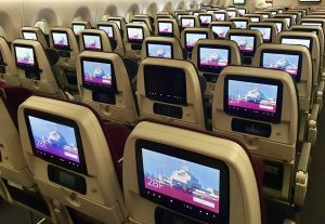 Economy Class på Qatar Airways afgang QR161 fra Doha til København (foto: Per Heide)