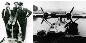 Icelandair fejrer 80 år for Københavner-ruten Foto 1: Besætningen på TF-ISP på deres flyvning til København, 25. august 1945. Fra venstre: Magnús Guðmundsson, pilot, Jóhann Gíslason, radiooperatør, Sigurður Ingólfsson, mekaniker, og Jóhannes R. Snorrason, kaptajn. Foto 2: TF-ISP “Gamli Pétur” ved den danske marines flyvestation i København, 25. august 1945 – på den første flyvning til byen.