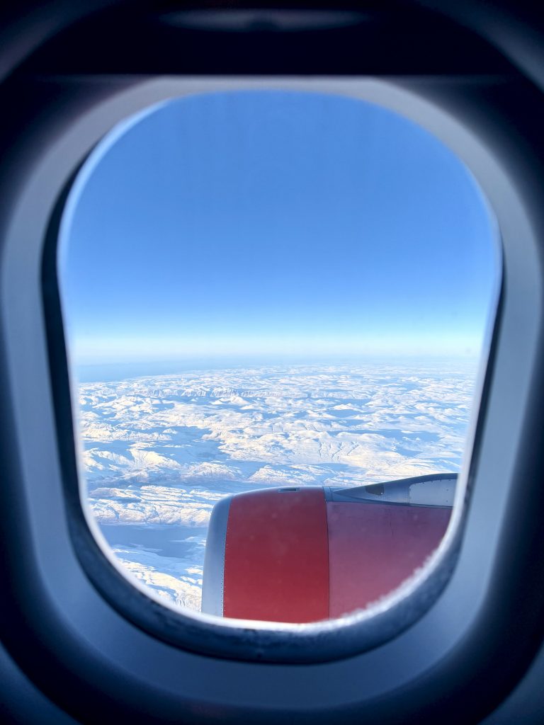 Den grønlandske indlandsis set fra SAS Premium på flyvningen fra København til Los Angeles
