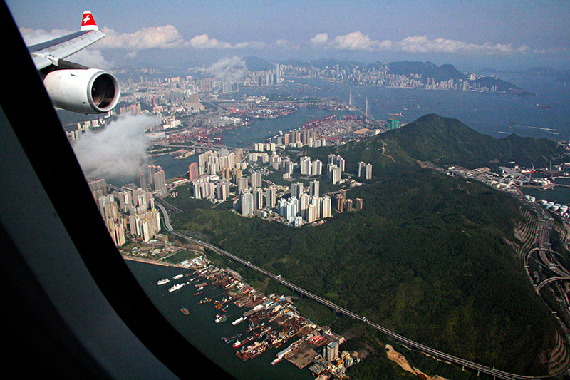 Indflyvning til Hong Kong, set fra sæde 1A