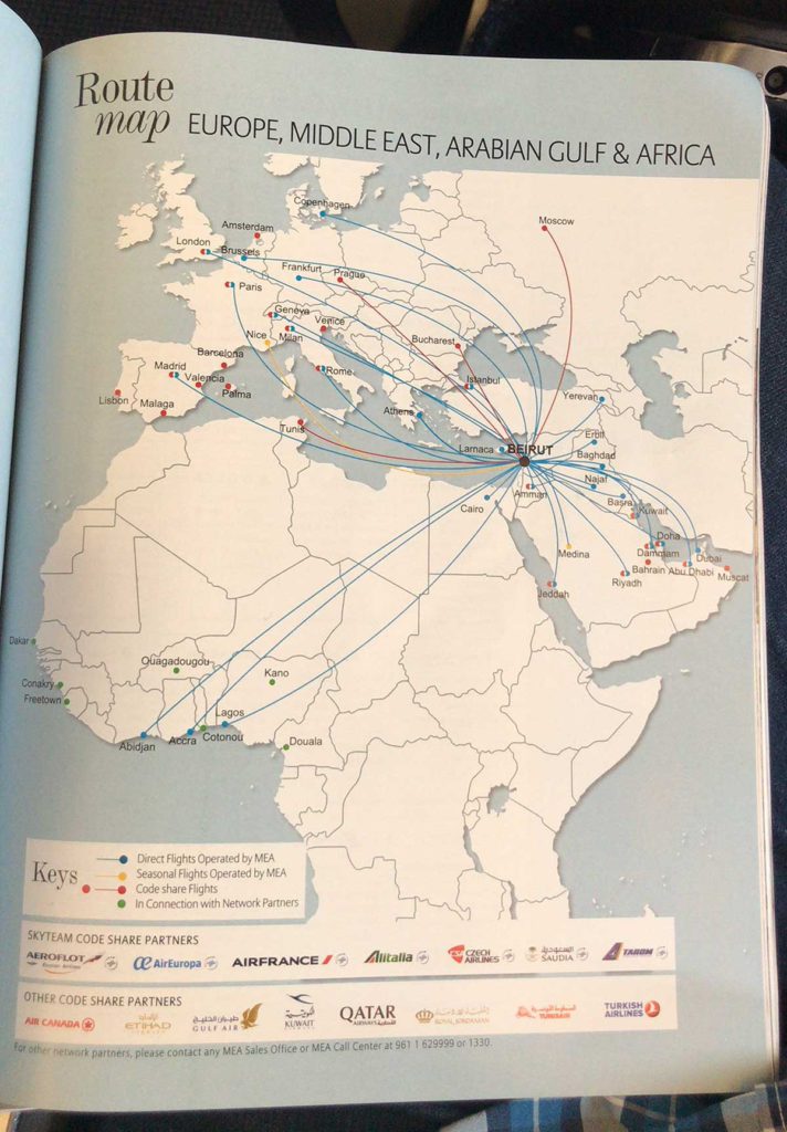 Middle East Airlines MEA route map