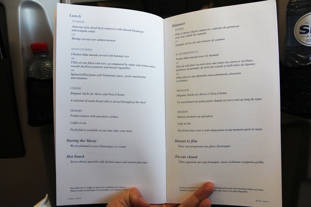 Brussels Airlines Business Class New York Menu